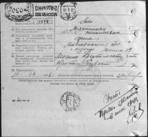 Анкета поиска 1946 года