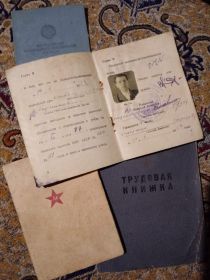 Красноармейская книжка, Трудовая книжка, Свидетельство об освобождении от воинской обязанности, Пенсионное удостоверение