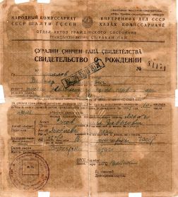 Свидетельство о рождении