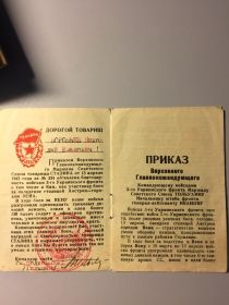 Благодарность - Приказ Верховного Главнокомандующего Маршала Советского Союза товарища Сталина 334 от 13.04.1945г.