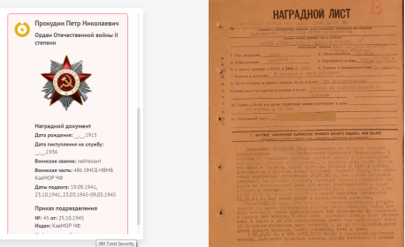 наградной лист