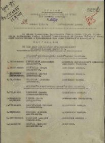 Приказ подразделения №: 10/н от: 24.01.1944 Издан: ВС 60 А