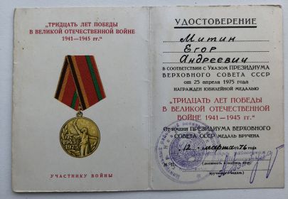 Медаль Тридцать лет Победы в Великой Отечественной войне 1941-1945 гг