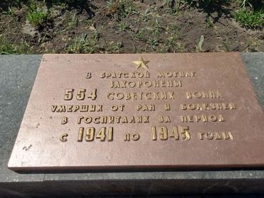 Братская могила советских воинов 554 умерших от ран и болезней в госпиталях