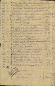 Именной список 1944 год (обратная сторона листа 8)