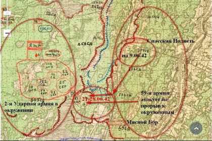 Карта боев июня 1942 Мясной Бор