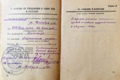 Военный билет (ранения и контузии)