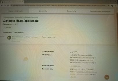 сводная информация о месте призыва Дяченко