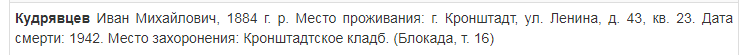 Информация из Книги Памяти блокадного Ленинграда