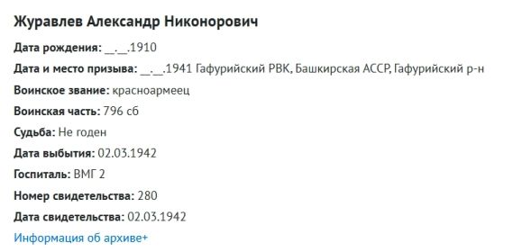 Данные о ранении