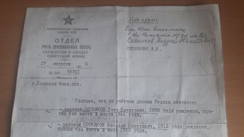 Отдел учёта персональных потерь сержантов и солдат советской армии