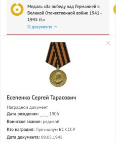 Медаль "За победу над Германией в Велиой отечественной войне 1941-1945 гг"