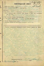 Наградной лист №: 31/н От: 27.10.1944 Издан: ВС 38 А 1 Украинского фронта