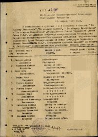 Акт о награждении Медаль "За оборону Ленинграда"