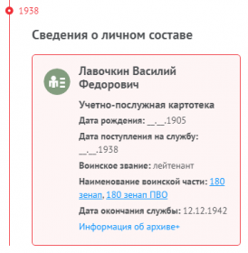 Информация с сайтов Минобороны. Учетно-послужная карточка.