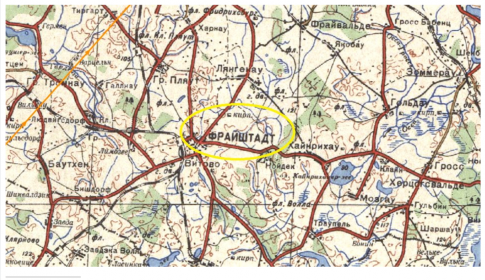 Фрайштадт на карте времён Великой Отечественной войны
