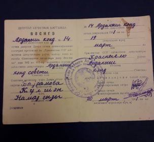 Удостоверение об избрании депутатом (1961 г.)