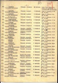 Наградной список к Приказу подразделения от 17.10.1944г.