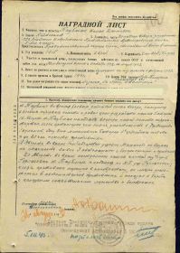 Наградной лист на орден "ОТЕЧЕСТВЕННОЙ ВОЙНЫ" 2 СТЕПЕНИ - награждён орденом "КРАСНОЙ ЗВЕЗДЫ".