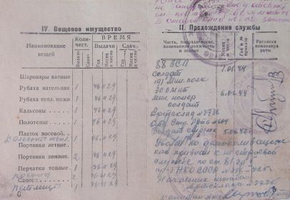Страница из красноармейской книжки