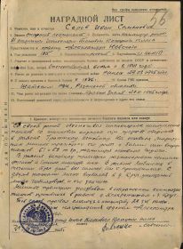 наградной лист на Ордена Александра Невского