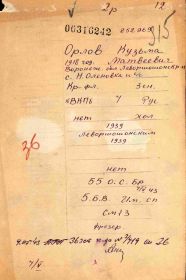 Ленинград. Военно-пересыльной пункт. Личная карточка бойца.