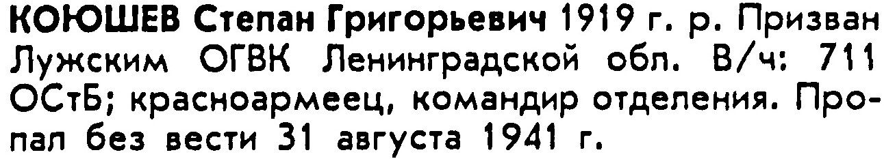 Книга Памяти : Ленинградская область. Т. 4. 1941. К-Л. - СПб. : «Вести», 1994. - С. 123.