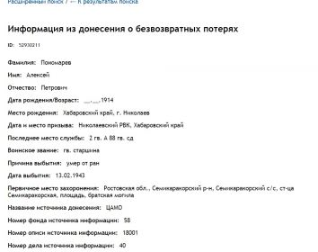 Информация из донесения о безвозвратных потерях