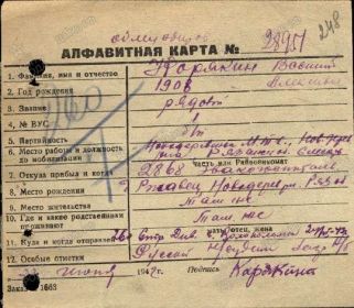 Алфавитная карта Горьковского ВПП (1942 г.)