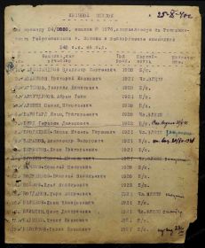 Именной список команды 34/3080 от 25 октября 1940 г., направленной в 340-й сп 46-й сд