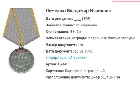 анкета награжденного медалью " За боевые заслуги"