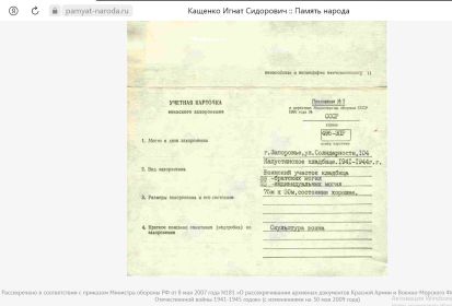 учётная карточка воинского захоронения