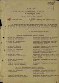 Фронтовой приказ №: 199/н От: 14.06.1945 Издан: ВС 11 гв. А 3 Белорусского фронта