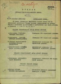 Строка в наградном списке на награждение орденом "ОТЕЧЕСТВЕННОЙ ВОЙНЫ" 1 СТЕПЕНИ.