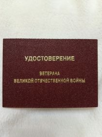 УДОСТОВЕРЕНИЕ ВЕТЕРАНА ВЕЛИКОЙ ОТЕЧЕСТВЕННОЙ ВОЙНЫ