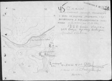 Карта захоронения бойцов 1228 полка в период с 12 по 17 октября 1944 года