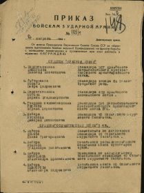 Строка в наградном списке на награждение орденом "КРАСНОГО ЗНАМЕНИ".