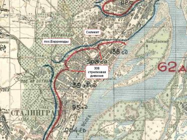 Карта положения частей 62 армии к 19 октября 1942г.