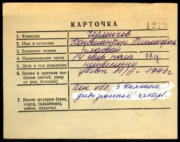 Карточка учета для Книги блокадного Ленинграда(фамилия с ошибками)