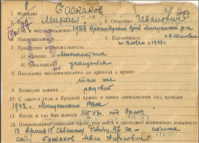 Фильтрационные карточки бывших военнопленных ГАКК ф-2400