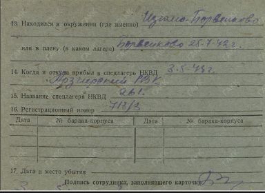 Фильтрационные карточки бывших военнопленных и окруженцев ГАКК Ф-2400