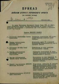 Строка в наградном списке на награждение орденом "КРАСНОГО ЗНАМЕНИ".