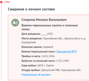 Сведения о личном составе 1944