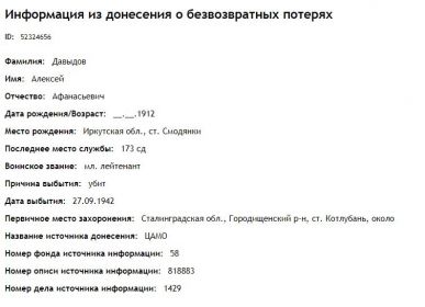 Информация из донесения о безвозвратных потерях