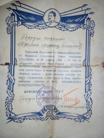 Благодарность  за овладение городом Брно (26 апреля 1945г)