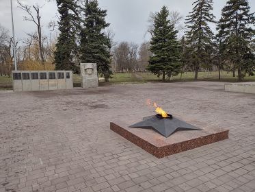 Памятник и вечный огонь в г.Шахты защитникам Родины на братской могиле.
