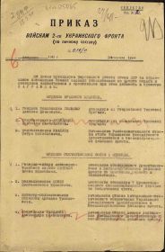 Строка в наградном списке на награждение орденом "ОТЕЧЕСТВЕННАЯ ВОЙНА" 1 СТЕПЕНИ,