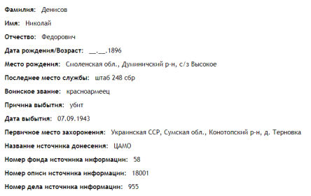 сведения с сайта ОБД Мемориал