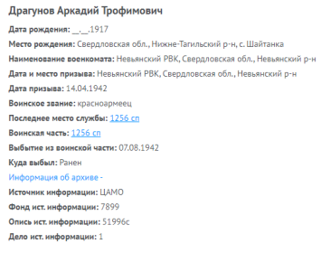 сведения с сайта Память народа