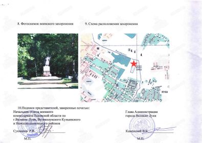 Паспорт захоронения, г. Великие Луки.